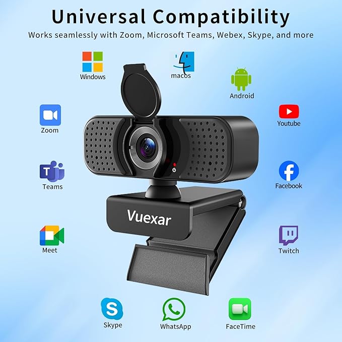 2K Webcam with Microphone, Web Camera withTripod, Dual Mics, Plug & Play Computer Camera for Online Calling, Cameras for Desktop PC or Laptop Zoom/Teams/Facetime
