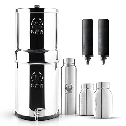 Gravity Water Filter System - 3.25 Gallons NSF Certified AISI 304 Stainless Steel Water Filter with 2 Smart Carbon Filters, 2 POSTreat Steel Fluoride Removal Elements & Free Stainless Steel Spigot