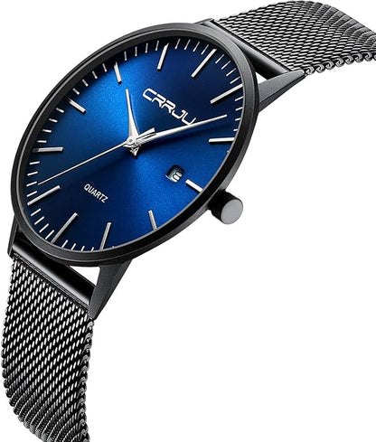 CRRJU Men's Minimalist Casual Luxury Auto Date Watches Fashion Business Japan Movement Quartz Waterproof Wristwatches for Men Stainsteel Steel Band Watch