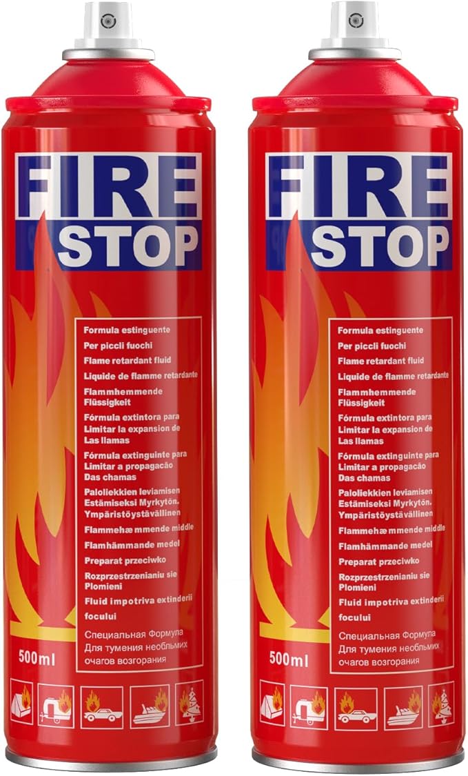 Fire Extinguisher 2-Pack with Mounting Bracket for Home, Kitchen, Car, Grill - Portable Small A, B, C, K Fire Extinguisher - 8-in-1 - Prevents Reignition.