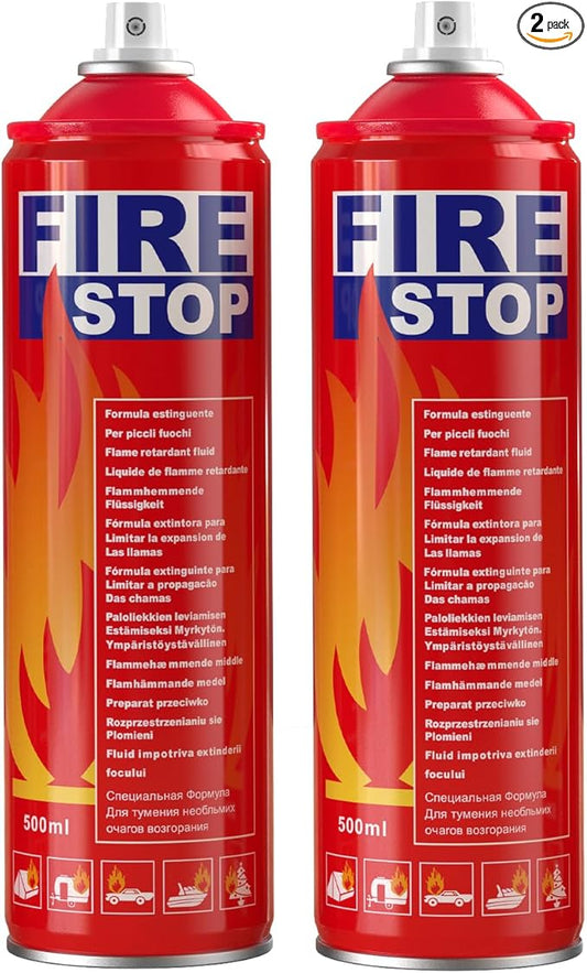 Fire Extinguisher 2-Pack with Mounting Bracket for Home, Kitchen, Car, Grill - Portable Small A, B, C, K Fire Extinguisher - 8-in-1 - Prevents Reignition.