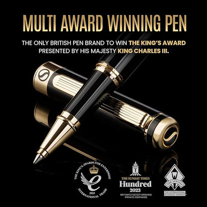 Scriveiner Personalized Black Rollerball Pen - Stunning Luxury Pen, Jet Black Lacquer & Real Gold Plating, Schmidt Ink Refill, Best Engraved Roller Ball Gift for Men & Women, Custom Name Engraving