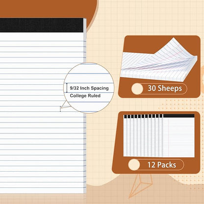 Legal Pads 8.5 X11.75, Narrow Ruled Notepads, 12 Pack, 30 Sheet/Pad, White Legal Pads, Tear Off Notepad, Perforated Writing Pad, Notebook Paper College Ruled, Notepads for Office Home School, Notepad