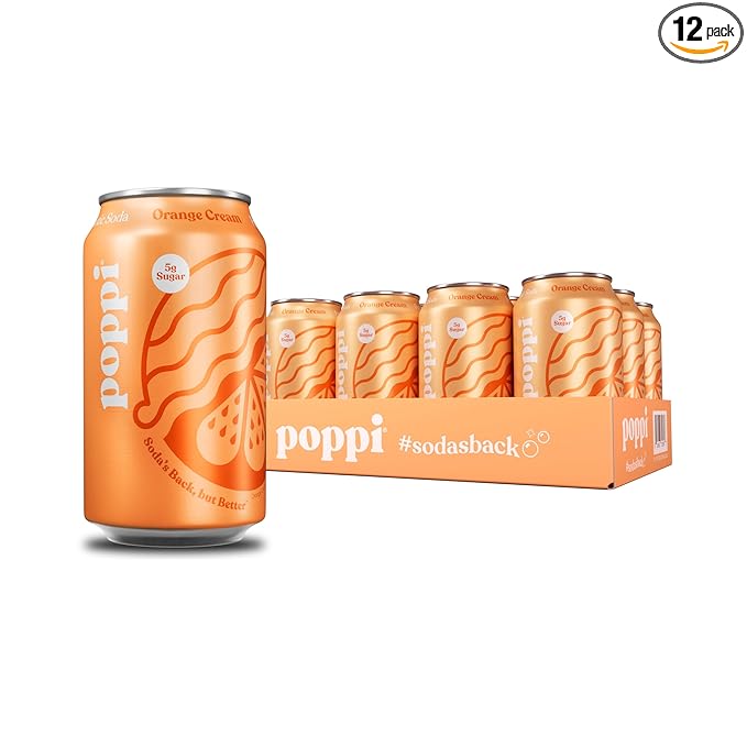 POPPI Sparkling Prebiotic Soda, Beverages w/Apple Cider Vinegar, Seltzer Water & Fruit Juice, Orange Cream, 12oz (12 Pack)