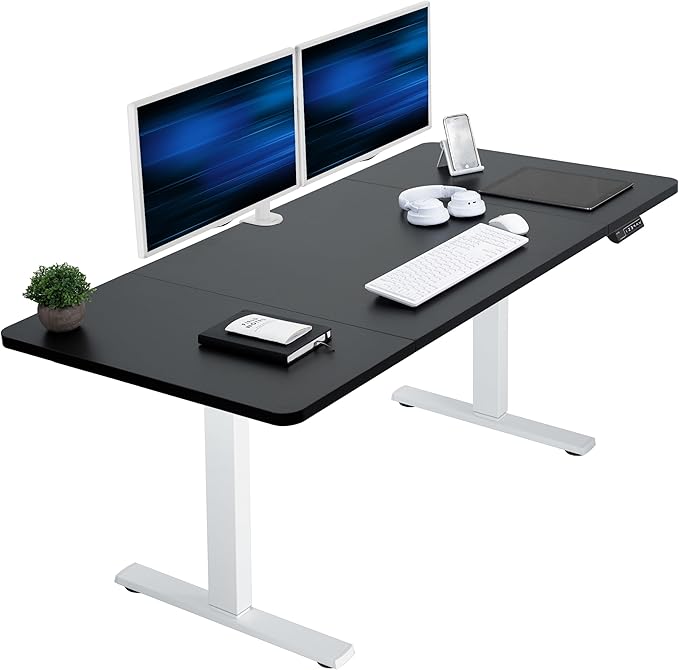 VIVO Electric 60 x 30 in Standing Desk, Memory Height Adjustment, 1B Series, Black Top White Frame, DESK-KIT-1W6B-30