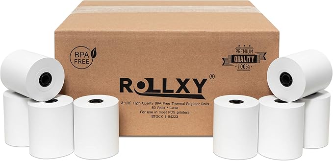 3 1/8 x 230 Thermal Paper Receipt Rolls (50 GSM - Solid Core) Fits All POS Cash Registers Printers, Clover Square Stations, Star Micronics SCP700, TSP100 BPA Free - Premium Grade (2700 Rolls)