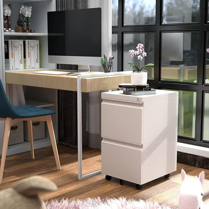 Aobabo 2 Drawer File Cabinet, Metal Filing Cabinet with Lock for Office Legal/Letter Size, White, Fully Assembled Except Wheels