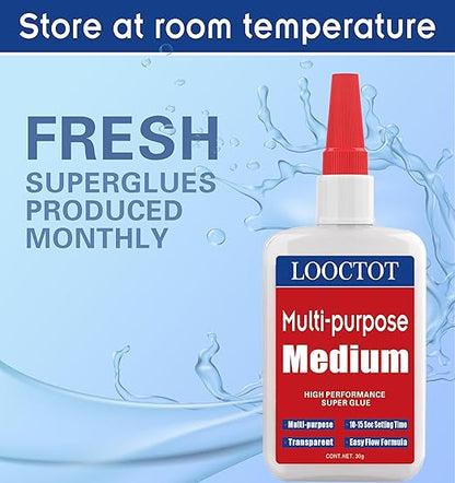60g(2.12 oz) Medium CA Glue Premium Adhesive. All Purpose,Quick Drying Super Glue, for Wood, Metal, Model Kit, Home Repair, DIY.Quick-Dry Waterproof Clear