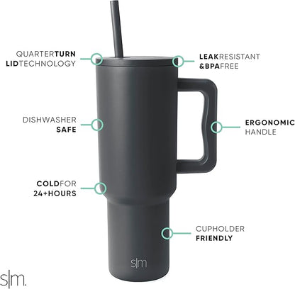 Simple Modern 40 oz Trek Tumbler with Handle and Straw Lid | Cup Holder Friendly Insulated Stainless Steel Travel Mug | Graphite