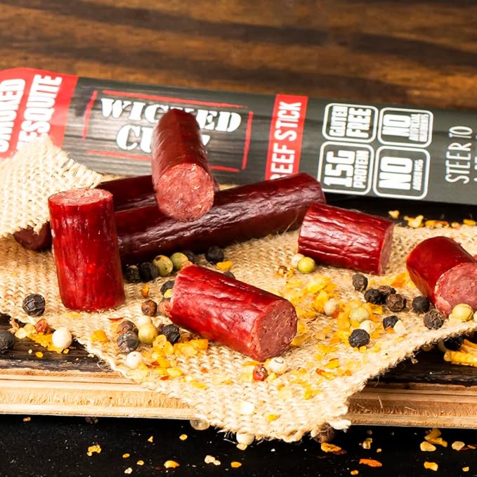 Wicked Cutz Beef Sticks Variety Pack, 4 Flavors & 15g Protein Per Meat Stick, Tender & Easy to Chew USA Made High Protein Meat Sticks, Extra Large Beef Stick, Carnivore Snacks (48 Pack)