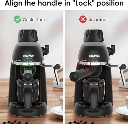 SOWTECH Coffee Machine, 3.5 Bar Espresso Cappuccino Machine with Milk Frother, 1-4 Cup Portable Coffee Maker for Latte, Cappuccino, 800W, Black