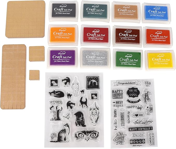 Acrylic Stamp Tools Set, Stamp Blocks with 12 Ink Pads, DIY Craft Kit for Card Making, Transparent Seal Stamp Blocks with Acrylic Blocks, Safe and Durable for Kids and Adults