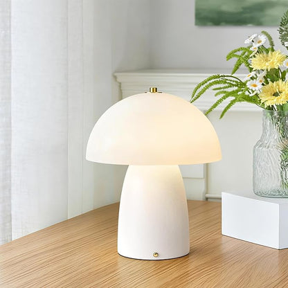 11" Mushroom Table Lamp, Small Ceramic Desk Bedside Lamp with Touch Control 3-Way Dimmable & Glass Shade, Modern Nightstand Lamp for Living Room Bedroom Home Office Crackle Texture Decor-White