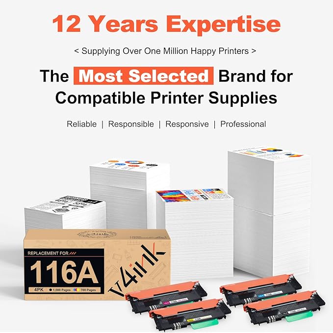 v4ink 116A Toner Cartridge 4 Pack Replacement for HP 116A W2060A W2061A W2062A W2063A use with HP Color Laser 150a 150nw MFP 178nw 178nwg 179fnw 179fwg Printer Ink (KCMY)