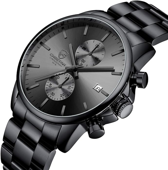 GOLDEN HOUR Fashion Business Mens Watches with Stainless Steel Waterproof Chronograph Quartz Watch for Men, Auto Date