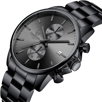 GOLDEN HOUR Fashion Business Mens Watches with Stainless Steel Waterproof Chronograph Quartz Watch for Men, Auto Date