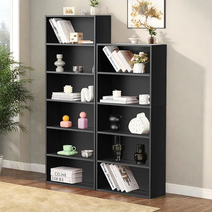 5 Tier Book Shelf, Tall Display Bookcase Modern Wood Bookshelf, 5 Shelf Bookcase Storage Organizer for Garage Kits/CDs/Books/Movies, Black Bookshelf for Home Office Living Room