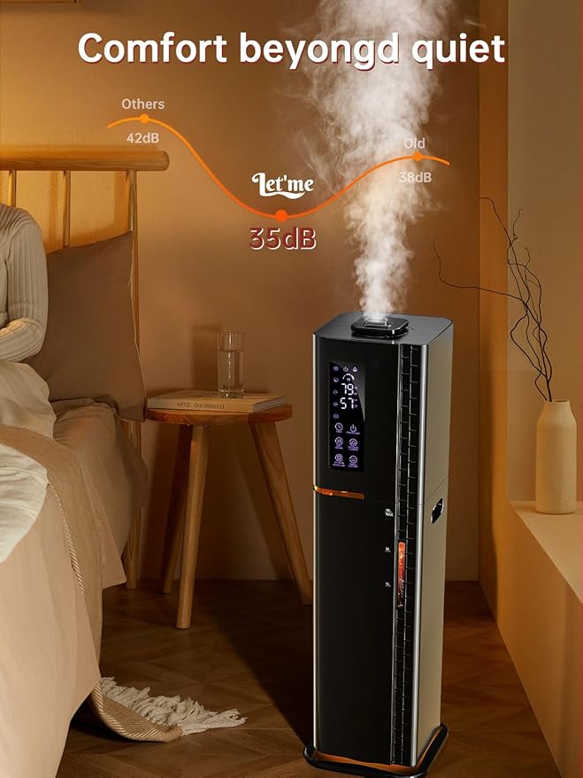 Humidifier with Warm & Cool Mist - 2.64Gal Top Fill, 500 sq ft Coverage, 60H Runtime, Remote, Humidity Control, Aroma Tray & Mood Light (Yellow/Blue)