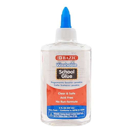 BAZIC Products Washable Clear School Glue 5 Oz. (147 mL), Liquid Clear Glues Adhesive, for Making Slime Art Crafts at School Home Office, 1-Pack