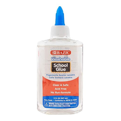 BAZIC Products Washable Clear School Glue 5 Oz. (147 mL), Liquid Clear Glues Adhesive, for Making Slime Art Crafts at School Home Office, 1-Pack