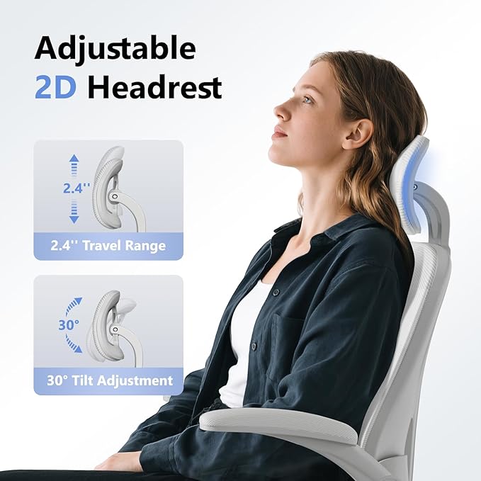 Computer Desk Chair, Ergonomic Office Chair M903 with Wheels, High Back Mesh Office Chair with Adjustable Lumbar Support, Headrest, Flip-Up Armrests, All-Grey