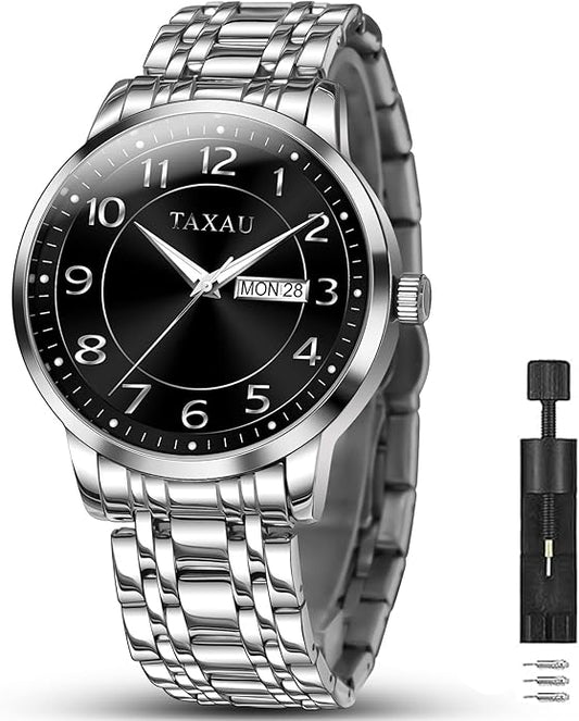 Mens Silver Watch Luxury Minimalist Dress Watch Classic Waterproof Watches for Men Analog Quartz Stainless Steel Men's Wrist Watches with Date Luminous Relojes para Hombres