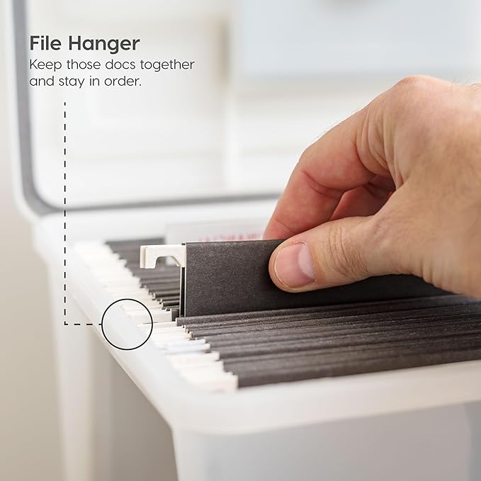 IRIS USA File Box WeatherPro Portable File Organizer Plastic File Box for Letter File w/Organizer-Lid, Durable Lid and Gasket Seal, Secure Latching Buckles, Stackable, Lockable, Clear 19 Qt. 4 Pack