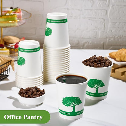 Vplus 400 Pack Compostable Paper Cups, 8 oz Paper Coffee Cups, Biodegradable Disposable Paper Cups, Eco-friendly Hot Drinking Cups for Party, Picnic,and Events