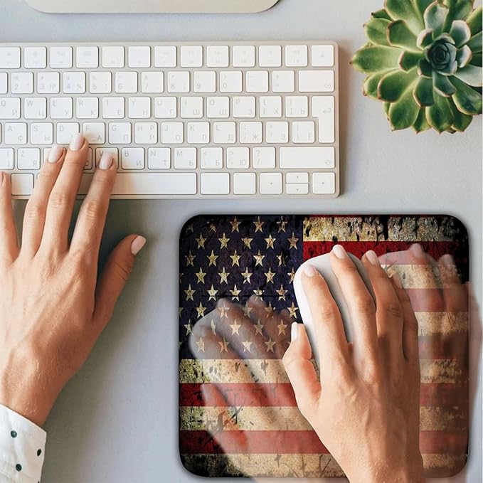 American Antique Flag Patterns Desk Mat, Large Gaming Mouse Pad Non-Slip Rubber Base with Stitched Edges, Waterproof Protection for PC Laptop Home Office Desk Decor (12.5x10.5in)