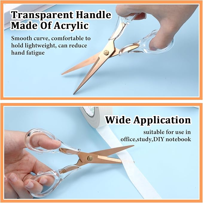 Heavy Duty Rose Gold Scissors Craft Scissors Clear Acrylic Scissor Craft Office Professional Shears for Home School Office Paper Fabric
