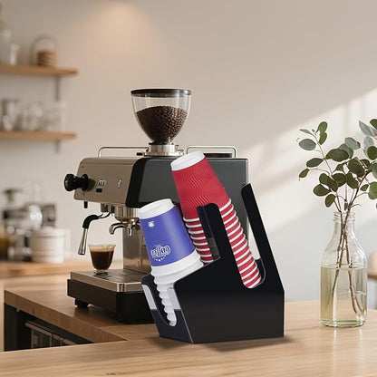 MYITYARD Coffee Station Organizer for Countertop, Acrylic Cup and Lid Dispenser Fit Disposable Paper and Plastic Cups, 2 Compartments Coffee Bar Accessories for Office Breakroom, Home, Kitchen