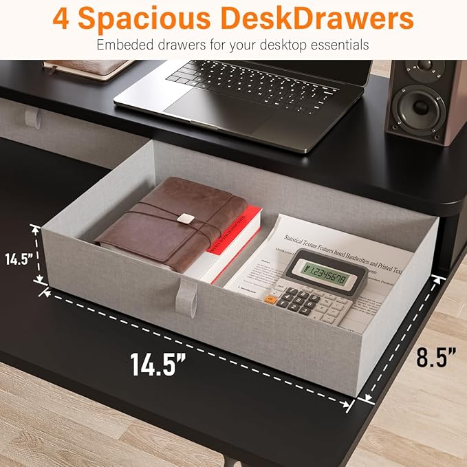 Kingant 63″x55″ L Shaped Electric Standing Desk with A/C Charging Port & Storage, Height Adjustable Corner Computer Gaming Table, Home Office Sit Stand Up Desk & Cable Management, Black