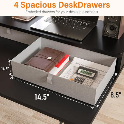 Kingant 63″x55″ L Shaped Electric Standing Desk with A/C Charging Port & Storage, Height Adjustable Corner Computer Gaming Table, Home Office Sit Stand Up Desk & Cable Management, Black