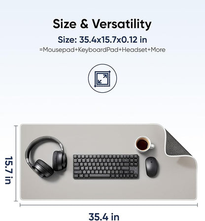 Waterproof Large Gaming Mouse Pad with Durable Stitched Edges, Non-Slip Rubber Base, Grainy Jacquard Mouse Mat Desk Pad for Home Office Gaming, 35.4''x15.7''x0.12'', Matte Beige