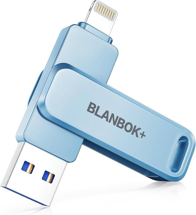 MFi Certified 256GB Photo Stick for iPhone Flash Drive,USB Memory Stick Thumb Drives High Speed USB Stick External Storage Compatible for iPhone/iPad/Android/PC (Blue)