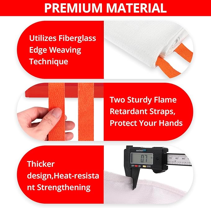 SecuCaptain Emergency Fire Blanket for Home - 2 Pack 47.2"x47.2" Large Flame Retardant Blankets with Fireproof Tabs for House Camping Kitchen Fire Protection Survival Safety