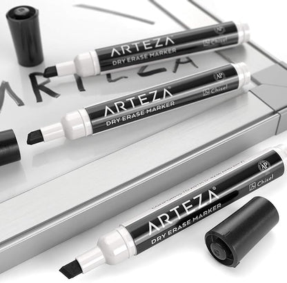Arteza Black Dry Erase Markers, Bulk Pack of 52 Whiteboard Markers, Chisel Tip, Low-Odor Ink, Long-Lasting & Easy-to-Erase, Ideal for School, Office, Homeschooling and Teachers