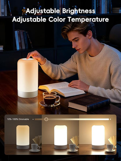 RGBICWW Smart Table Lamp, Touch Bedside Lamp with App Control, LED Desk Lamp with Music Sync, 30+ Scenes & 16M Colors, Color Changing Lamp for Bedroom Living Room Gaming Dimmable Night Light, Silver