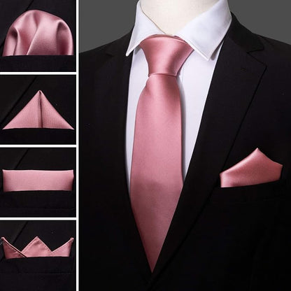Barry.Wang Tie Sets for Men Silk Solid Necktie Stain Ties Handkerchief Pocket Square Cufflinks Wedding Business Dyed