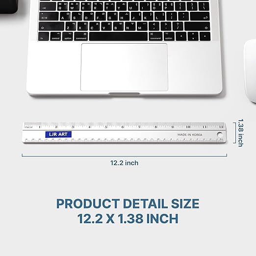 12 Inch Aluminum Cutting Ruler, Dual Scale Inch/Metric Measuring Tool with Precision Markings, Lightweight Straight Edge for Architects, Students, Engineers, and Designers