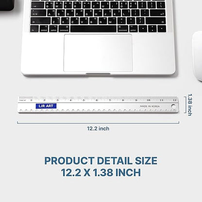 12 Inch Aluminum Cutting Ruler, Dual Scale Inch/Metric Measuring Tool with Precision Markings, Lightweight Straight Edge for Architects, Students, Engineers, and Designers