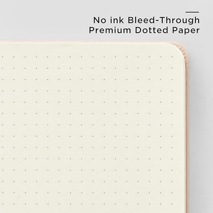 , A5 Hardcover Leather Bullet Dotted Journal, 160 Pages 100 gsm Thick Paper，3 Sheets of Stickers Included - 5.7'' x 8''（Apricot）
