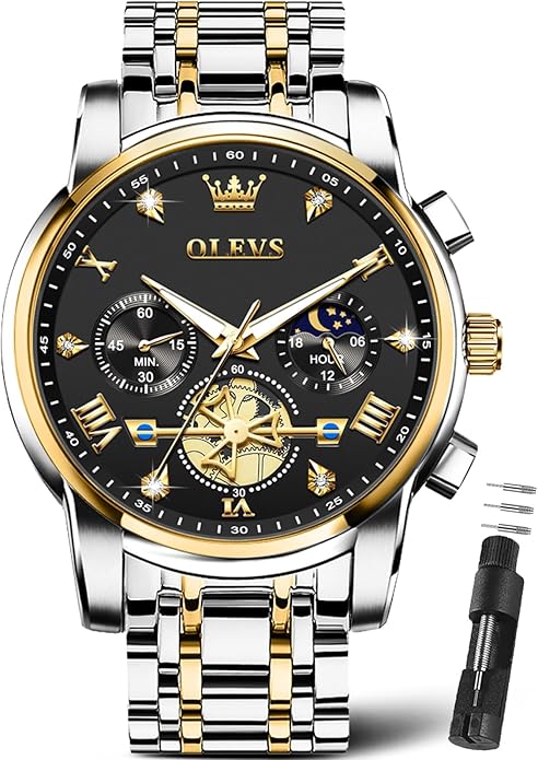 OLEVS Men Silver Watches,Men's Stainless Steel Chronograph Watch,Man Analog Quartz Big Face Male Watches Luxury Waterproof Roman Numeral Dress Diamond Relojes para Hombre