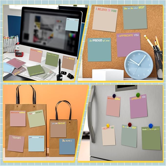 Yinder 24 Pcs Inspirational Sticky Notes Christmas Stocking Stuffers Motivational Sticky Notes Pad Employee Appreciation Gift Bulk for Teacher Nurse Coworker Office 3 x 3'' (Thank You,Morandi Color)
