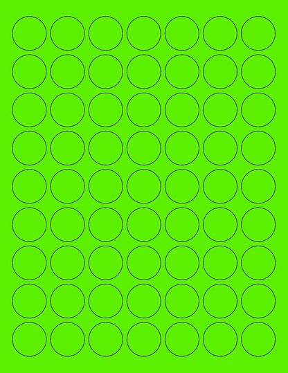 NextDayLabels - 8-1/2 x 11 Neon Color High Light Fluorescent Labels for Laser & Inkjet Printer (Green Fluorescent, 1" Round - 63 per Page - 6300 Labels)