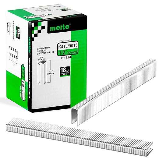 Meite 18 Gauge 1/4-Inch Narrow Crown Staples, 1/2-Inch Length Heavy Duty Galvanized Upholstery Staple for Electric or Pneumatic Guns (10 Boxes)