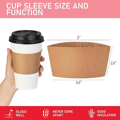 16 oz 50 Pack Coffee Cups with Lids and Sleeves, Hot Paper Coffee Cups with Lids, Disposable To Go Cup with Lid for Coffee, Tea, Hot Chocolate, Ideal for Cafes, Offices and Travel