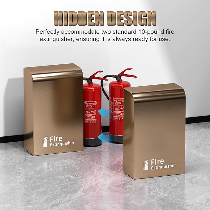 Fire Extinguisher Cabinet Floor Standing, Stainless Steel Fire Extinguisher Box, Suitable for Shopping Malls and Hotels, Can Accommodate Two 10 Pound Fire Extinguishers (Rose Gold)