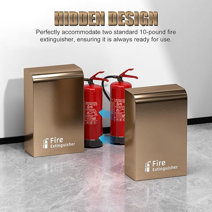 Fire Extinguisher Cabinet Floor Standing, Stainless Steel Fire Extinguisher Box, Suitable for Shopping Malls and Hotels, Can Accommodate Two 10 Pound Fire Extinguishers (Rose Gold)