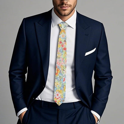 Cotton Floral Ties for Men 2.76" Men's Skinny Tie Linen Flower Printed Neck Tie for Wedding Dating Party